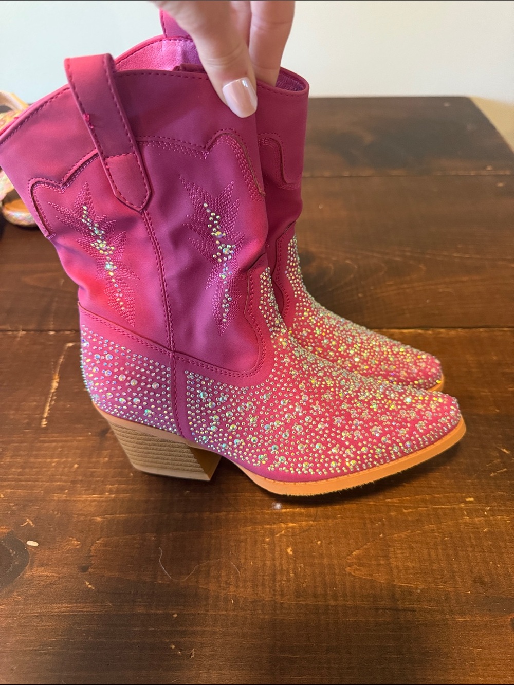 Link Girls' Pink Rhinestone Cowgirl Boots